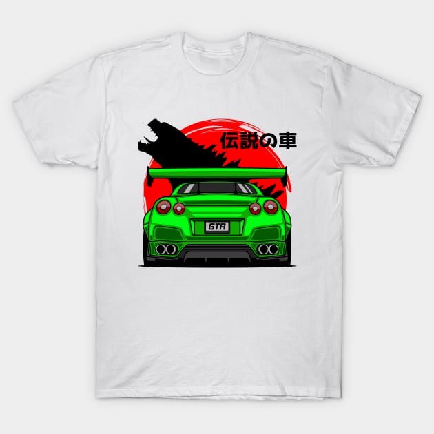 Green GTR R35 Rear T-Shirt by GoldenTuners